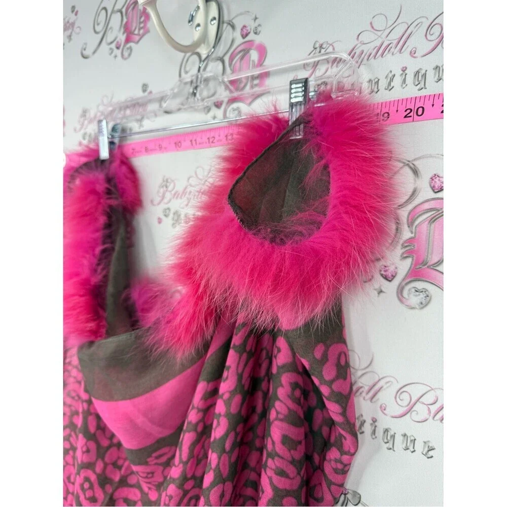 Blue fox skin scarf dyed fur pink Fuchsia Leopard-Print Fur Trim circle scarve